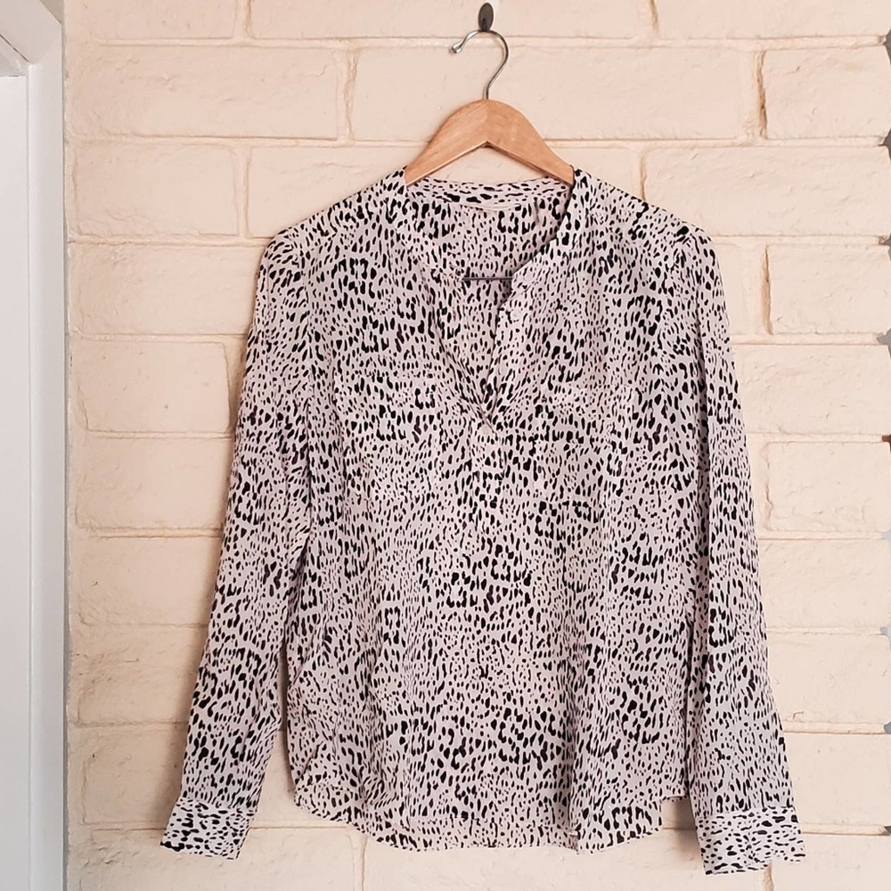 Rebecca Taylor Long Sleeve Leopard Silk Blouse